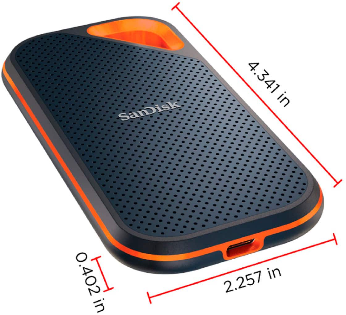 Angle. SanDisk - Extreme Pro Portable 2TB External USB-C NVMe SSD - Black.