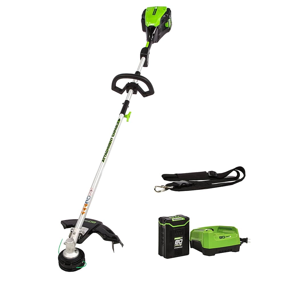 Alt View 26. Greenworks - 80V 16” Brushless Attachment Capable String Trimmer with 2.0 Ah Battery and Rapid Charger - Black/Green.