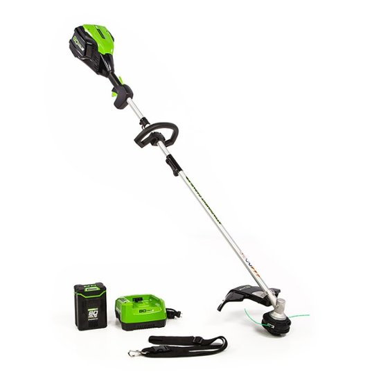 Front. Greenworks - 80V 16” Brushless Attachment Capable String Trimmer with 2.0 Ah Battery and Rapid Charger - Black/Green.