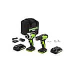 Greenworks - 24-Volt Cordless Brushless 1/2 in. Drill/Driver & Impact Driver Combo (2 x 2.0Ah USB Batteries and Dual Port Charger) - Green