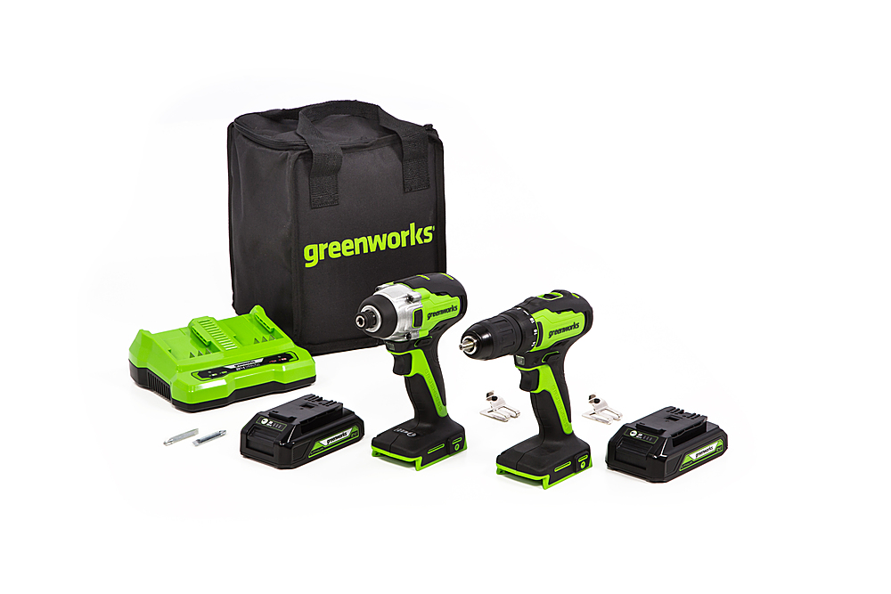Greenworks - 24-Volt Cordless Brushless 1/2 in. Drill/Driver & Impact Driver Combo...