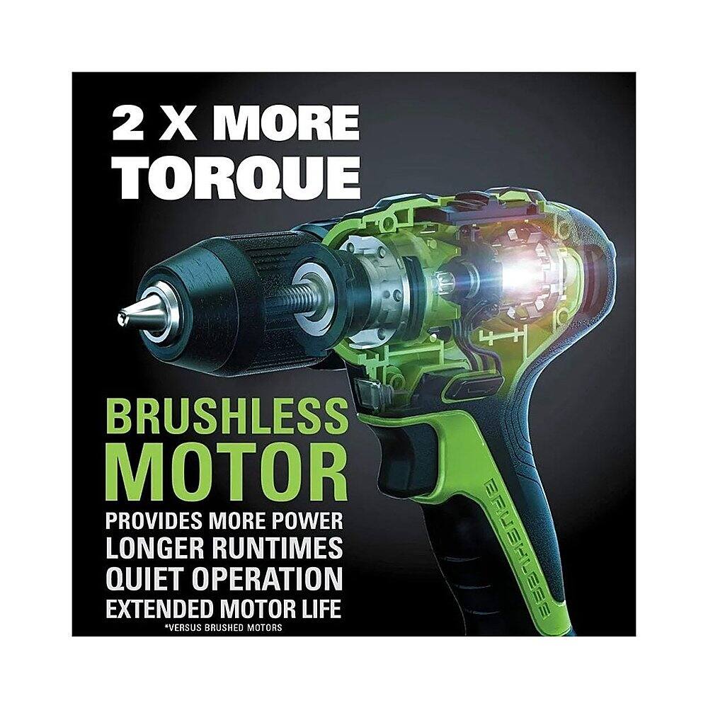 greenworkstools-24V Brushless Drill Kit w/ (2) 2Ah Batteries and Charger, 8-Piece Bit Set and Tool Bag Included