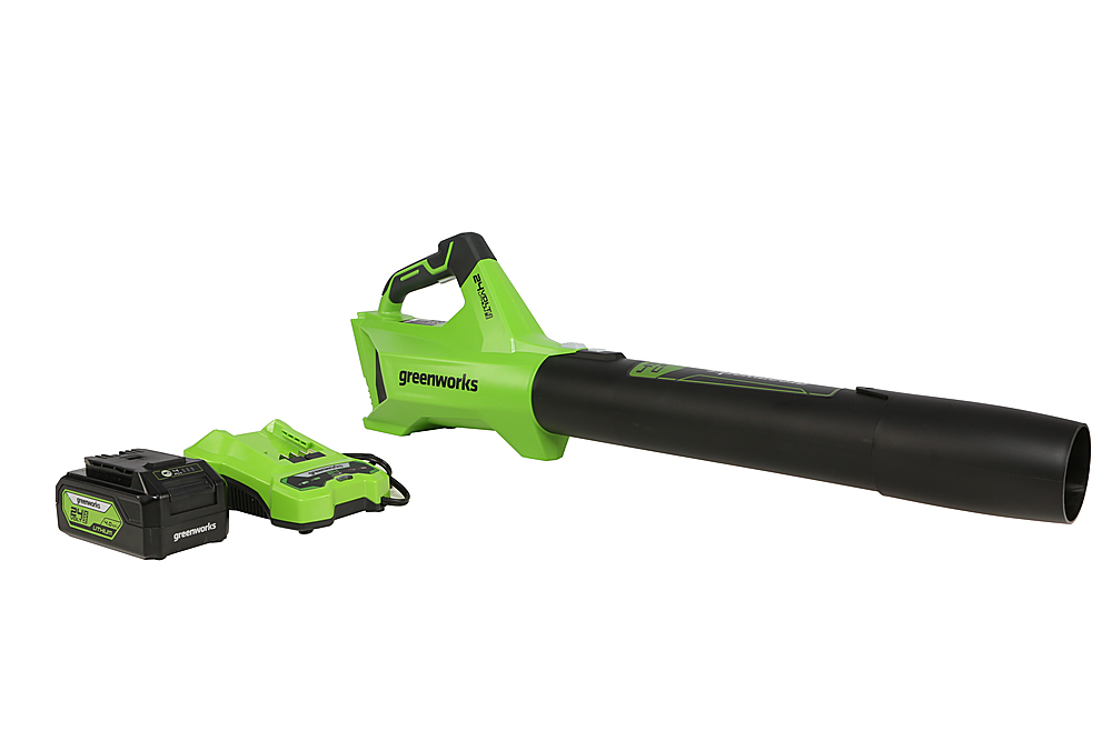 Greenworks - 24-Volt 110 MPH 450 CFM Cordless Handheld Blower (1 x 4.0Ah Battery and 1 x  Charger) - Black/Green
