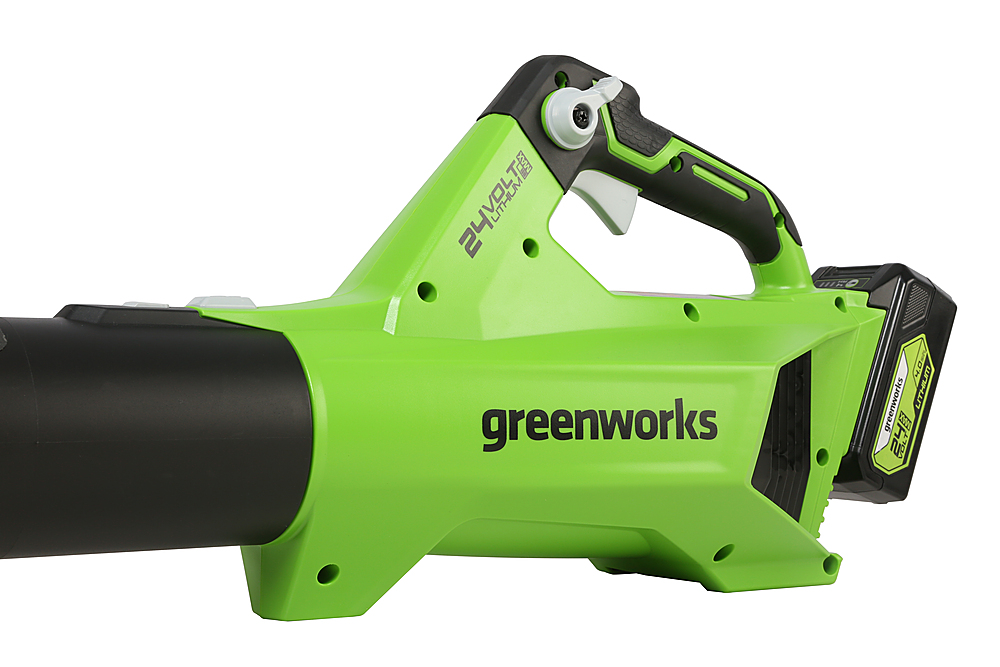 Angle View: Greenworks - 24-Volt 110 MPH 450 CFM Cordless Handheld Blower (Battery Not Included) - Black/Green