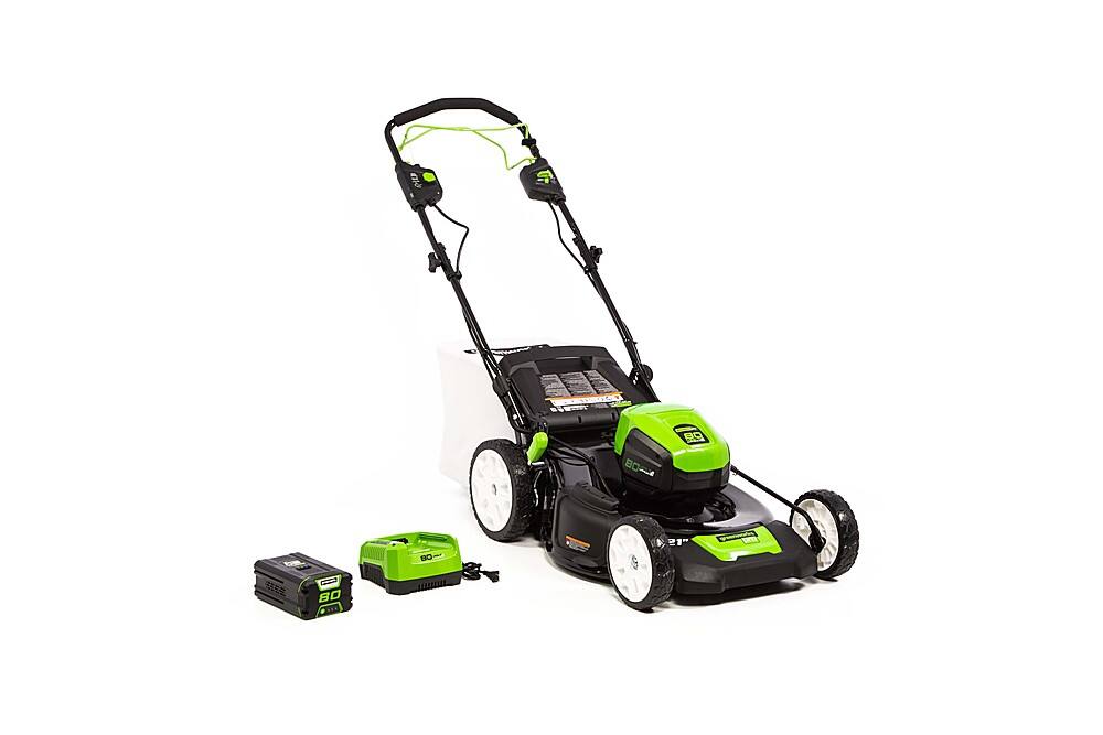 Front. Greenworks - 80-Volt Pro 21-Inch Self Propelled Lawn Mower (1 x 4.0Ah Battery and 1 x Charger) - Green.