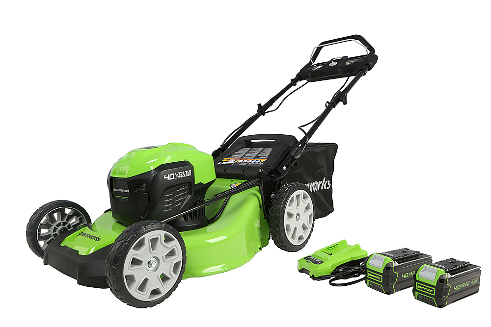 Greenworks - 21" 40-Volt Self Propelled Cordless Walk Behind Lawn Mower (2 x 4.0Ah Batteries and Charger Included) - Green