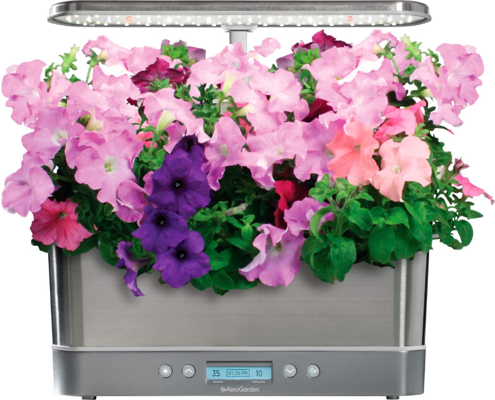 Front. AeroGarden - Harvest Elite Slim – Indoor Garden – Easy Setup – 6 grow pods included - Stainless – Flower kit.