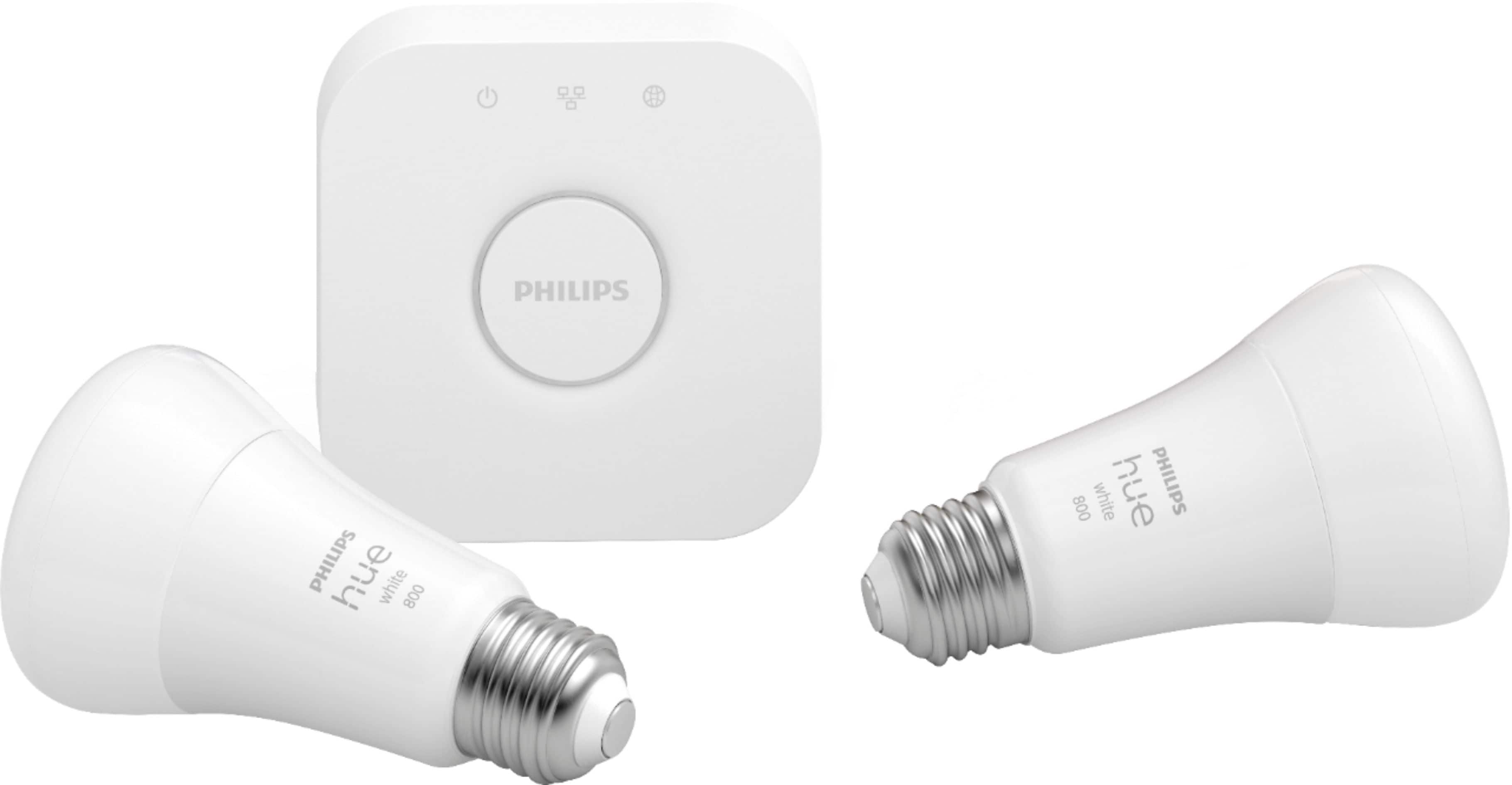 Left. Philips - Hue Bluetooth White A19 60W LED Bulbs 2 Pack Starter Kit - White.