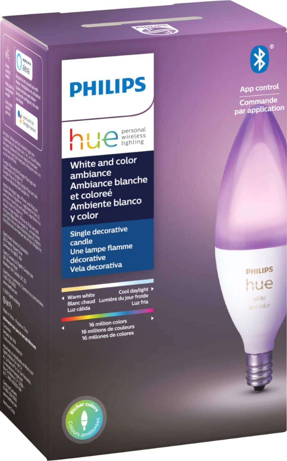 Angle. Philips - Hue E12 Bluetooth 50W Smart LED Bulb - White and Color Ambiance.