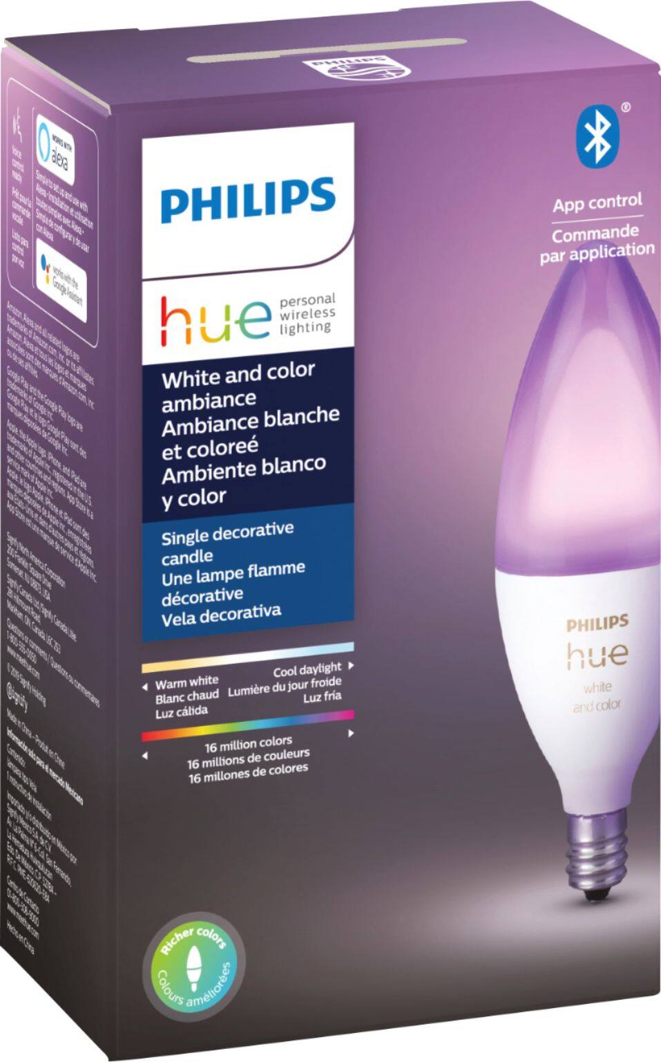 Angle. Philips - Hue E12 Bluetooth 50W Smart LED Bulb - White and Color Ambiance.