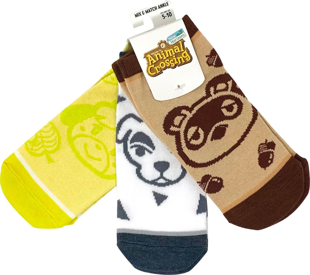 Bioworld - Animal Crossing 3-pair Ankle Socks - Tom Nook, Isabelle, KK Slider Character Faces