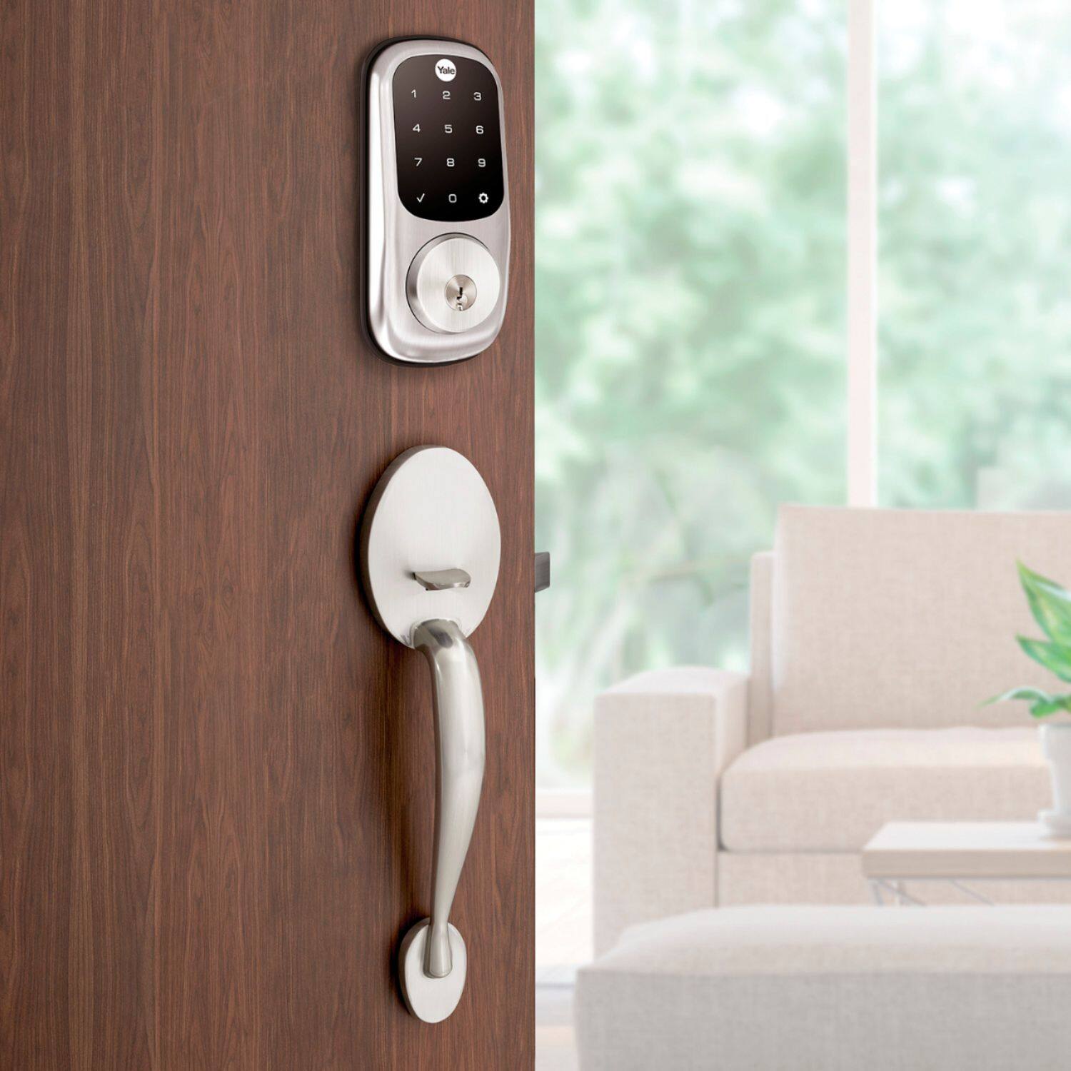 Left. Yale - Assure Replacement Deadbolt with Touch Screen/Key Access - Satin Nickel.