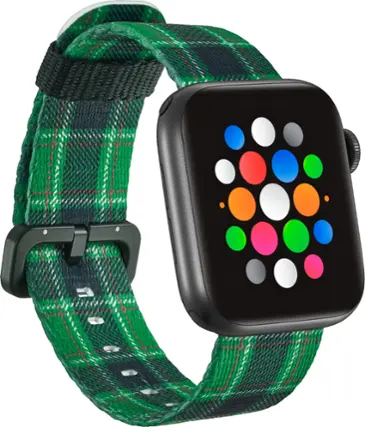 Angle. Modal™ - Woven Nylon Watch Band for Apple Watch 38mm, 40mm, 41mm and Apple Watch Series 8 41mm - Green Plaid.