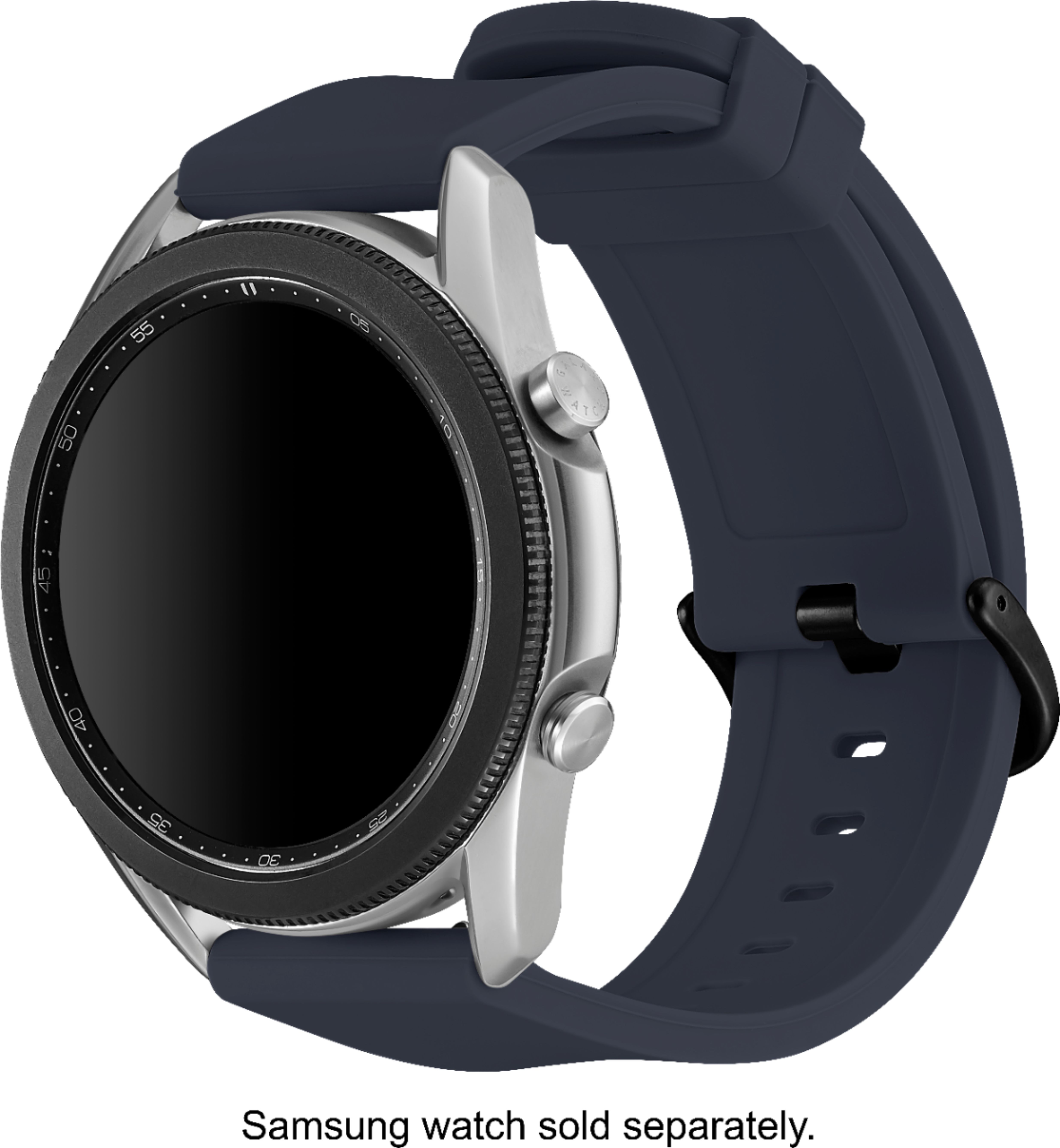 Left View: Modal™ - Silicone Watch Band for Galaxy Watch3 (45mm) and Galaxy Watch (46mm) - Navy