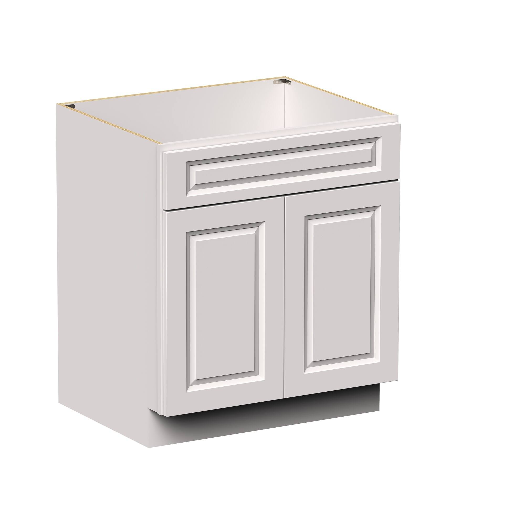 Angle. Boyel Living - 30-in W x 34.5-in H x 24-in D Shaker Sink Kitchen Base Cabinet with Soft-Close Doors - Glacier White.