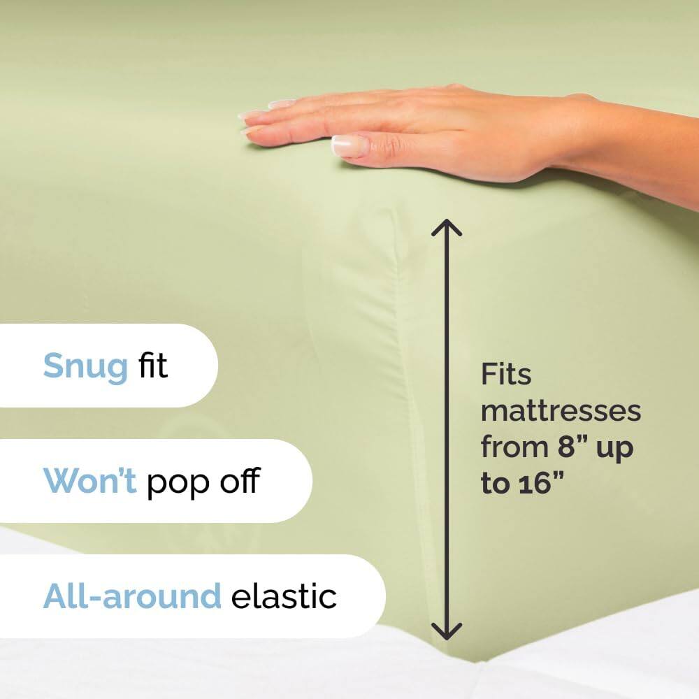 - Snug fit
- Won't pop off
- Fits mattresses from 8" up to 16"
- All-around elastic