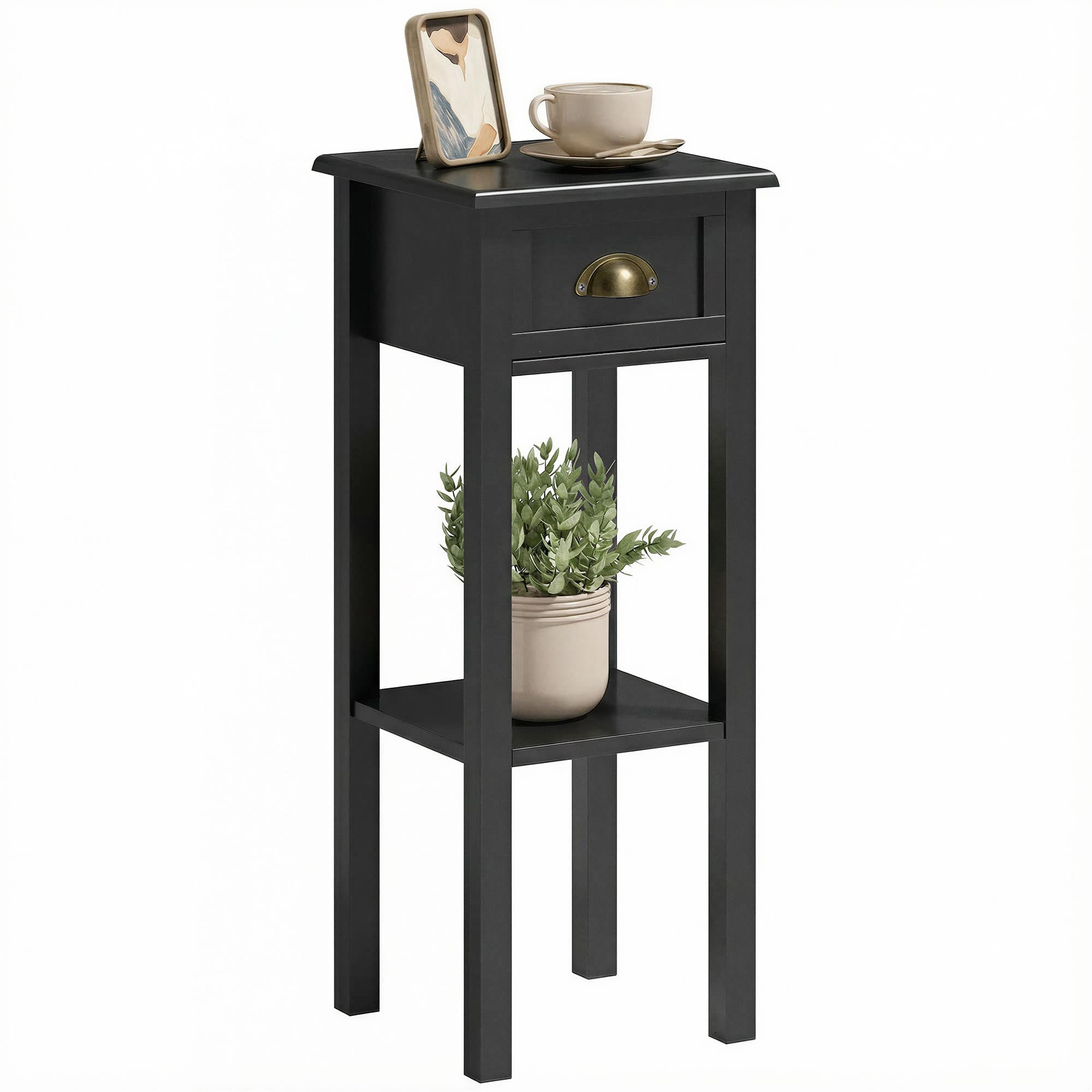 Homcom - Side Table with Drawer and Shelf - Black