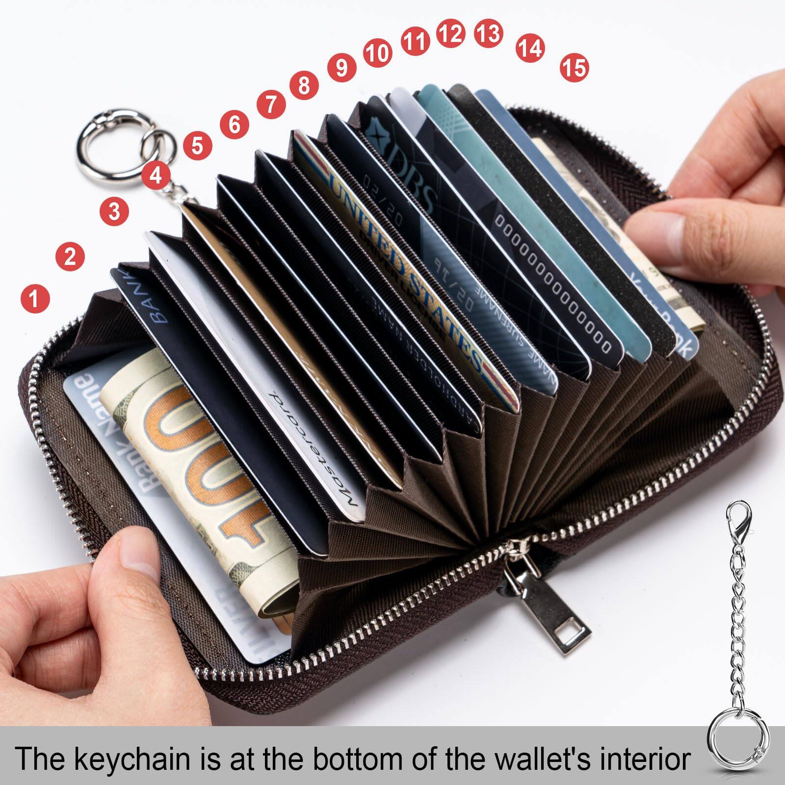 Back. Jadie Link - Credit Card Holder Zipper Wallet Women Small Accordion Cases Keychain Business Black Unique Design credit card holders - Black.