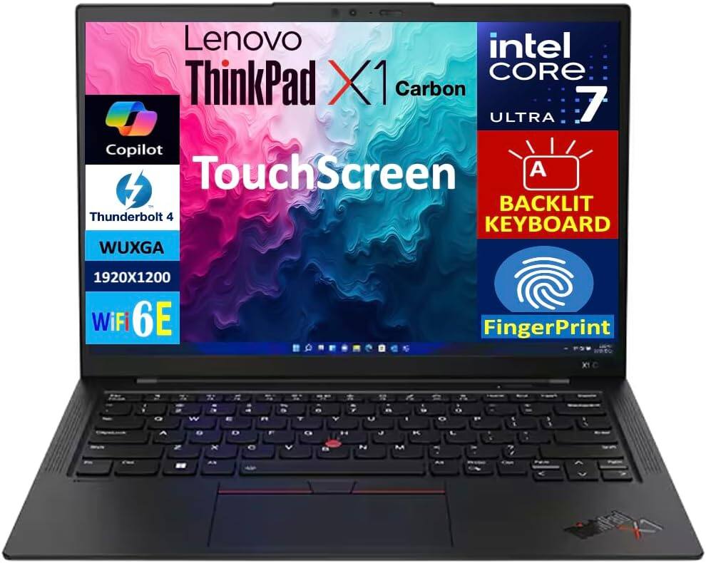 Lenovo ThinkPad X1 Carbon  
Intel Core 7 Ultra  
TouchScreen  
Thunderbolt 4  
WUXGA 1920x1200  
WiFi 6E  
Fingerprint  
Backlit Keyboard
