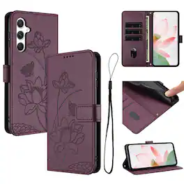 Dteck - Shockproof Wallet Case for Samsung Galaxy A16 5G with Detachable Wrist Strap, Protective PU Leather Folio Stand Cover - Winered