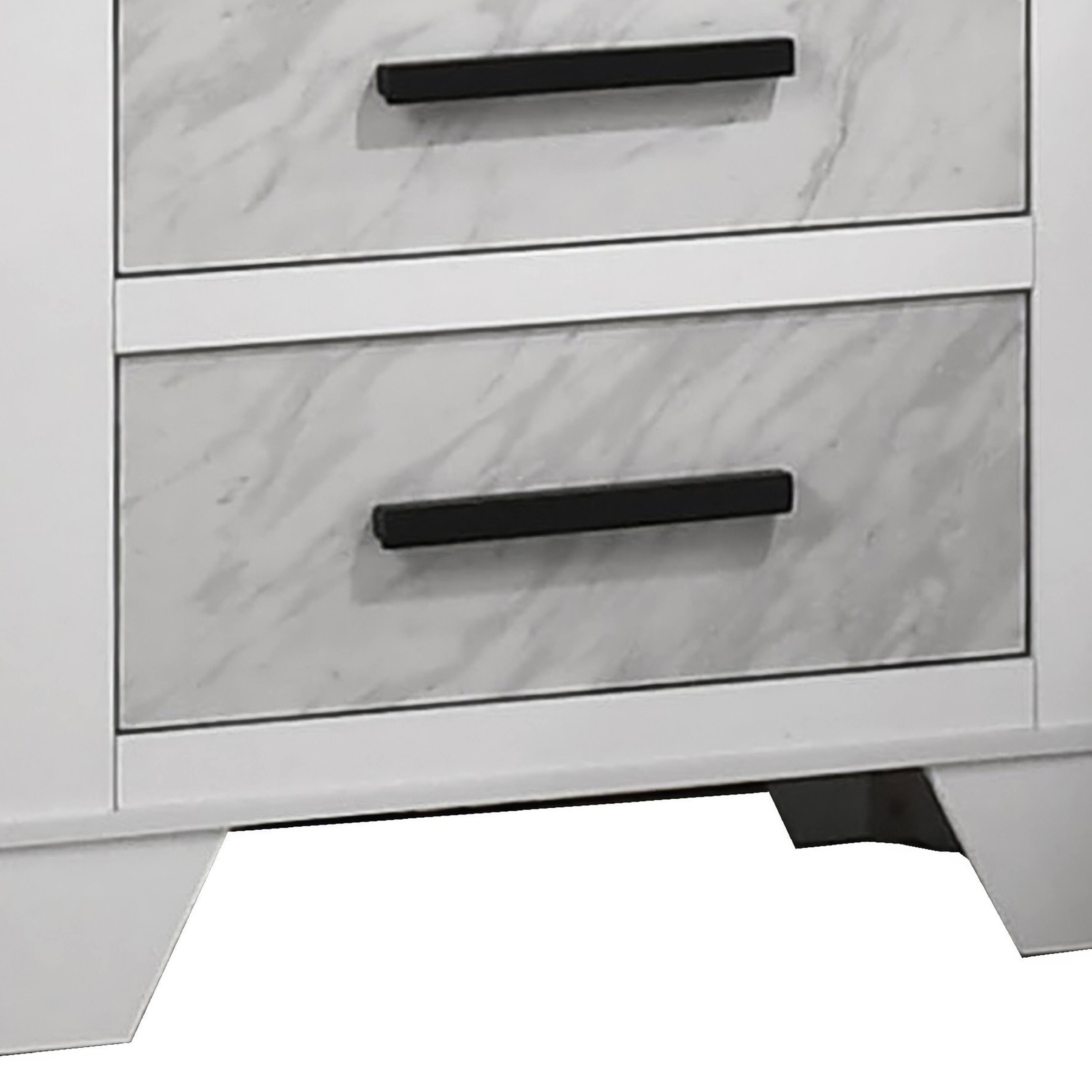 Alt View 2. Manhattan Lane - Feza Nightstand, 2 Drawers with Faux Marble Inset, Pulls - White, Black.