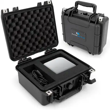 Front. CASEMATIX - Waterproof Hard Shell Travel Case for Apple Mac mini M4 Desktop & Intel NUC Mini PC w/ Foam, Padlock Rings – Case Only - Black.