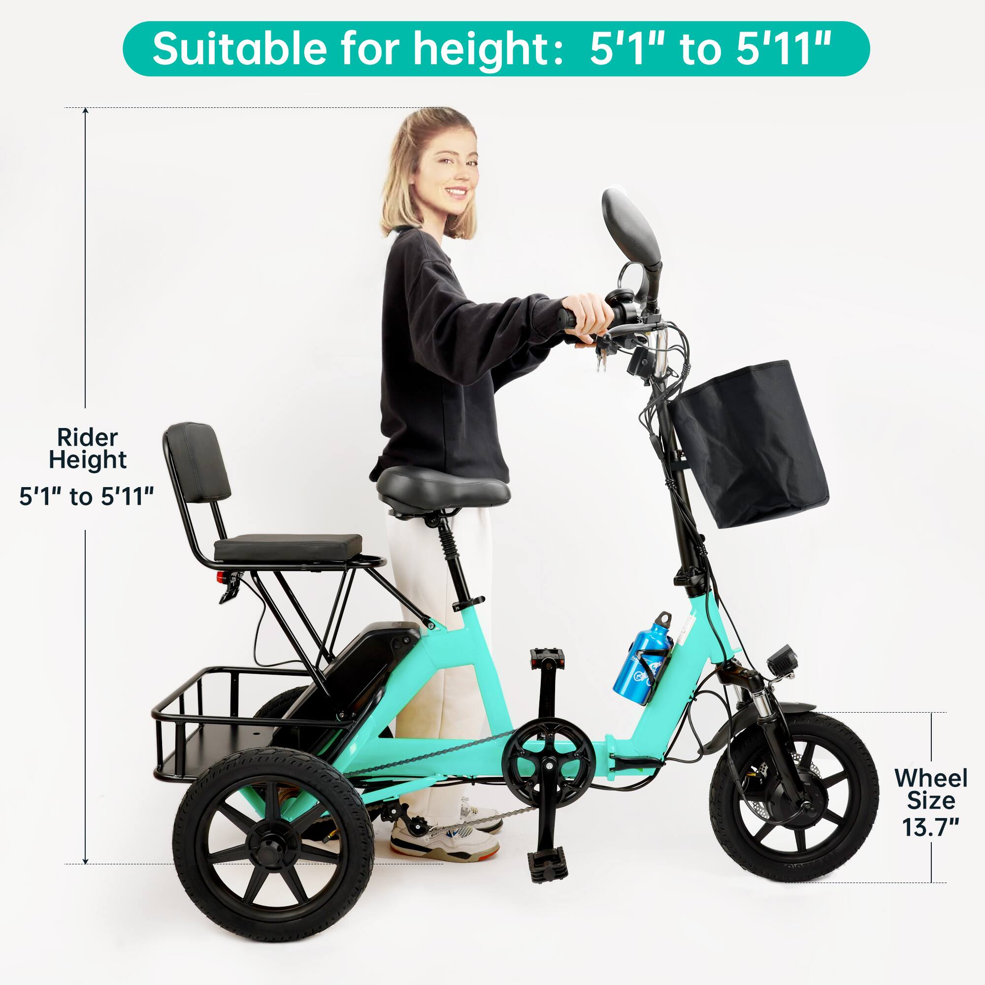 Suitable for height: 5'1" to 5'11"

Rider Height: 5'1" to 5'11"

Wheel Size: 13.7"