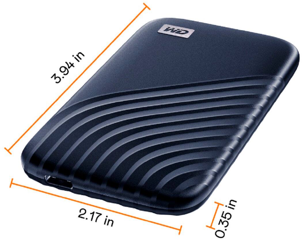 Angle View: WD - My Passport 1TB External USB Type-C Portable SSD - Blue