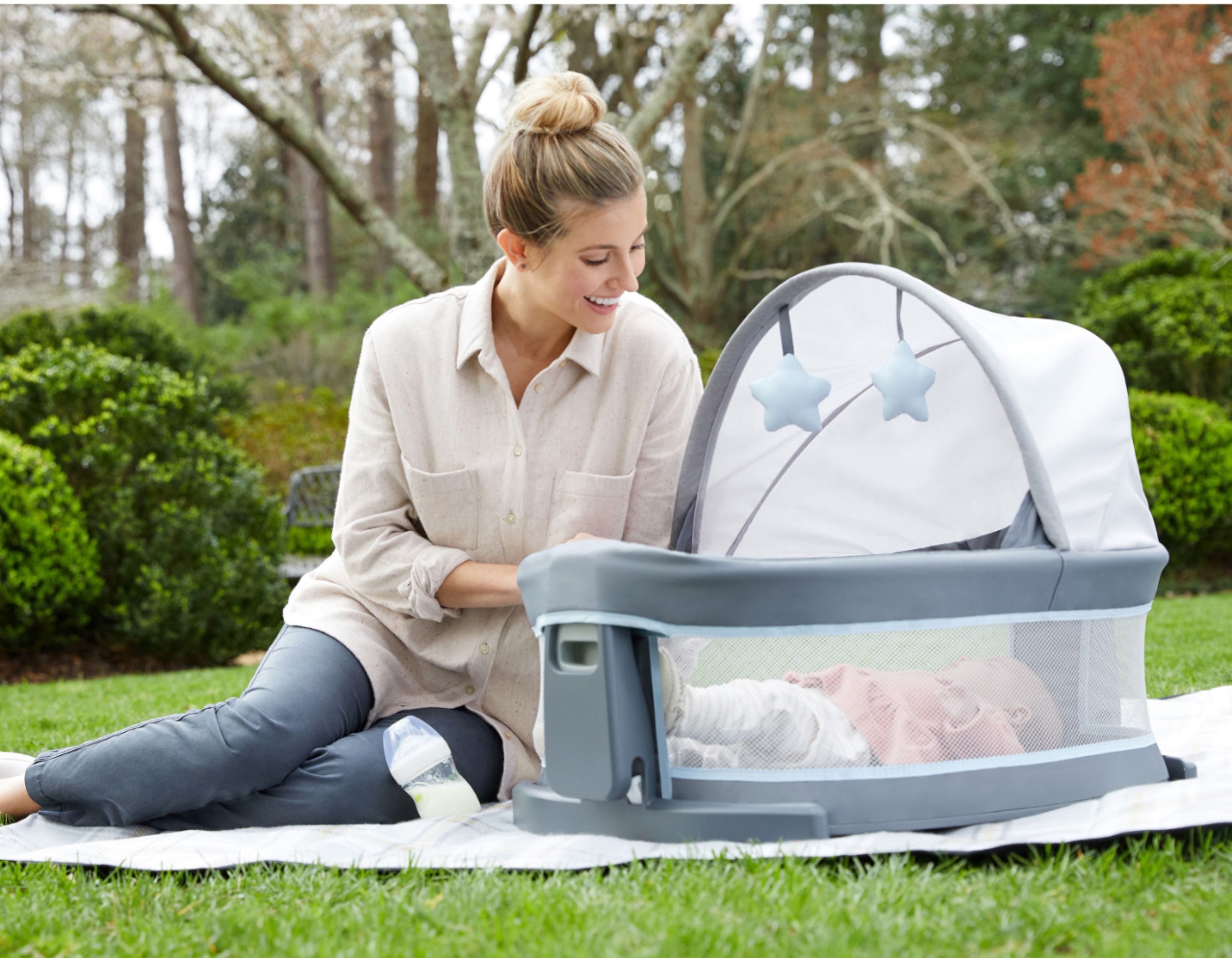 Angle View: Romp & Roost - LUXE Nest Playard Perfect Solution for One or Twin Babies - Multi