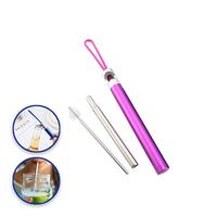 METALSTR - Stainless Steel Collapsible Reusable Straw with Bottle Opener - - Pink - Angle_Zoom