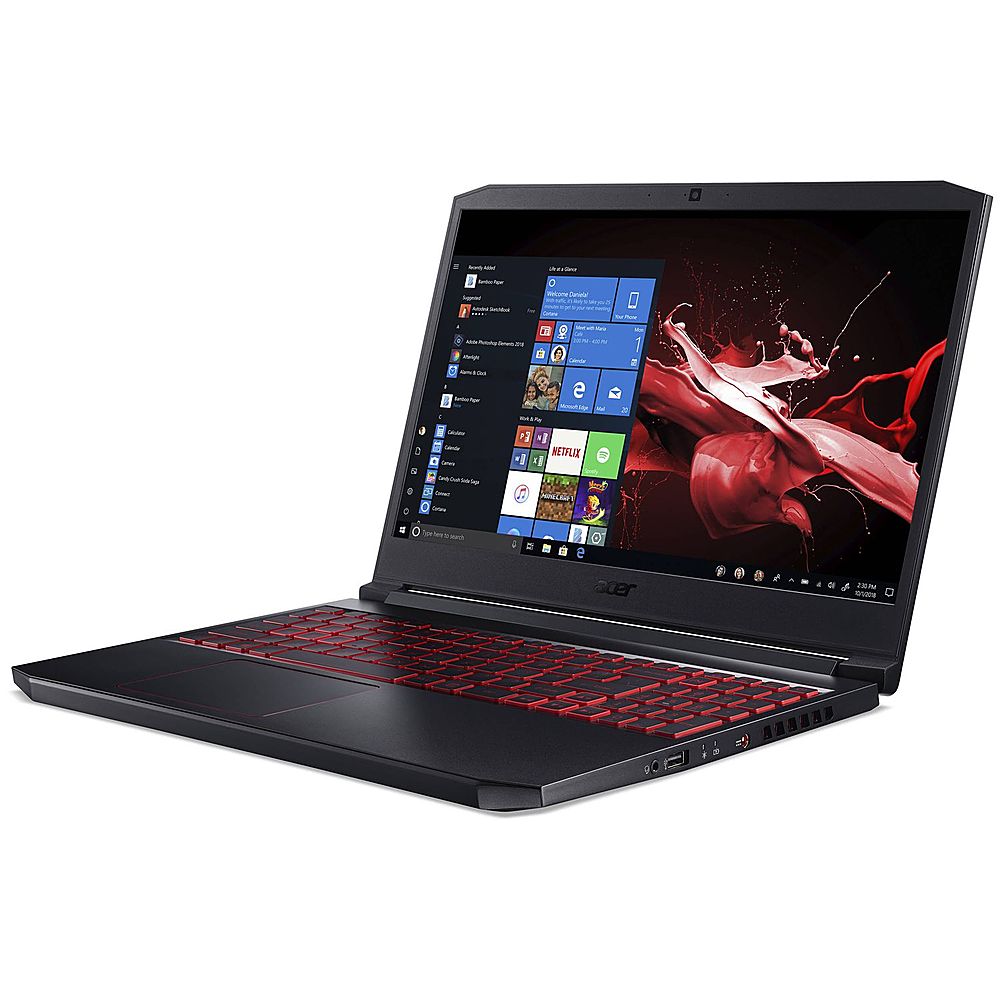 Left View: Acer - Nitro 15.6" Refurbished Gaming Laptop - Intel Core i7 94750H - 16GB Memory - 512GB Solid State Drive - Black