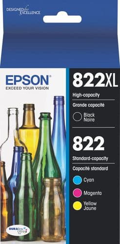 Epson 822XL Black 822 C/M/Y 4pk Ink Cartridges - Black Cyan Magenta Yellow (T822XL-BCS)