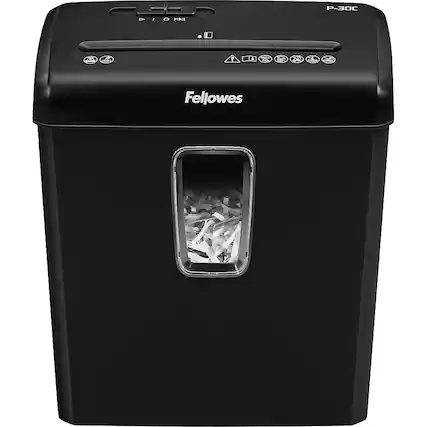 Front. Fellowes - Powershred P-30C, 6 Sheet Cross Cut Paper Shredder - Black.