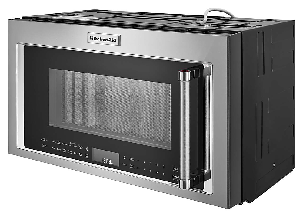 Angle View: KitchenAid - 1.9 Cu. Ft. Convection Over-the-Range Microwave with Sensor Cooking and Simmer Cook Cycle with Steamer Container - Stainless steel