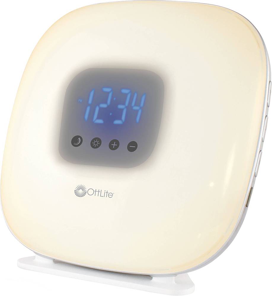 Left View: OttLite - Digital FM Alarm Clock with USB Charging - White