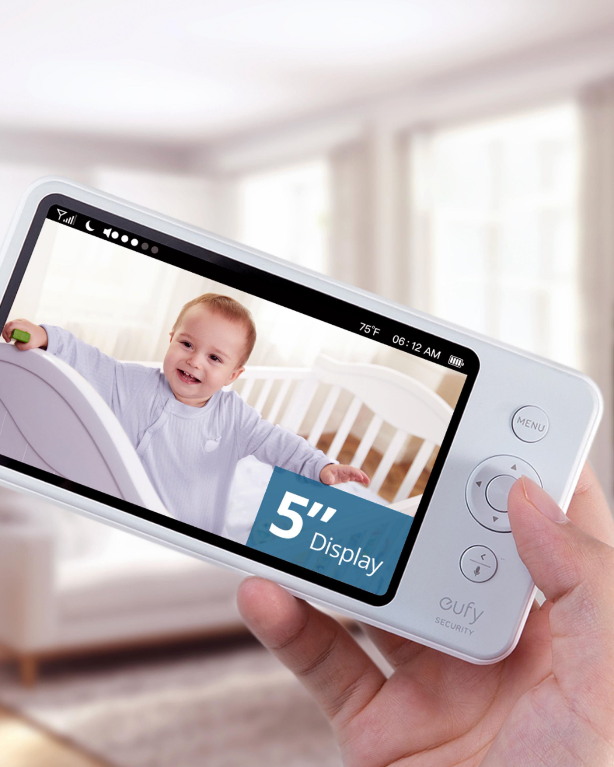 eufy security, monitor de video para bebé con cámara y audio, resolución HD  de 720p, visión nocturna, pantalla de 5, objetivo gran angular de 110°