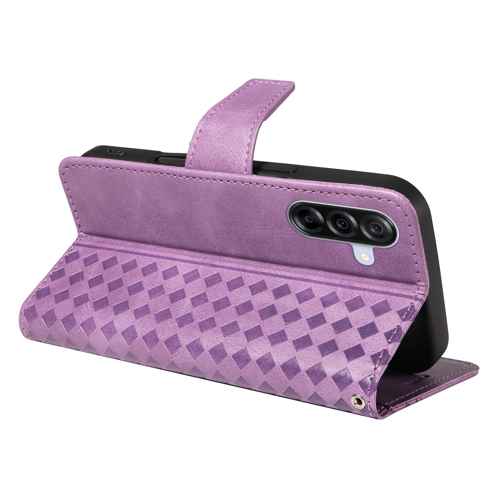 Back. Dteck - For Samsung Galaxy A17 5G Shockproof Leather Folio Kickstand Card Slots Wallet Case with Strap - Purple.