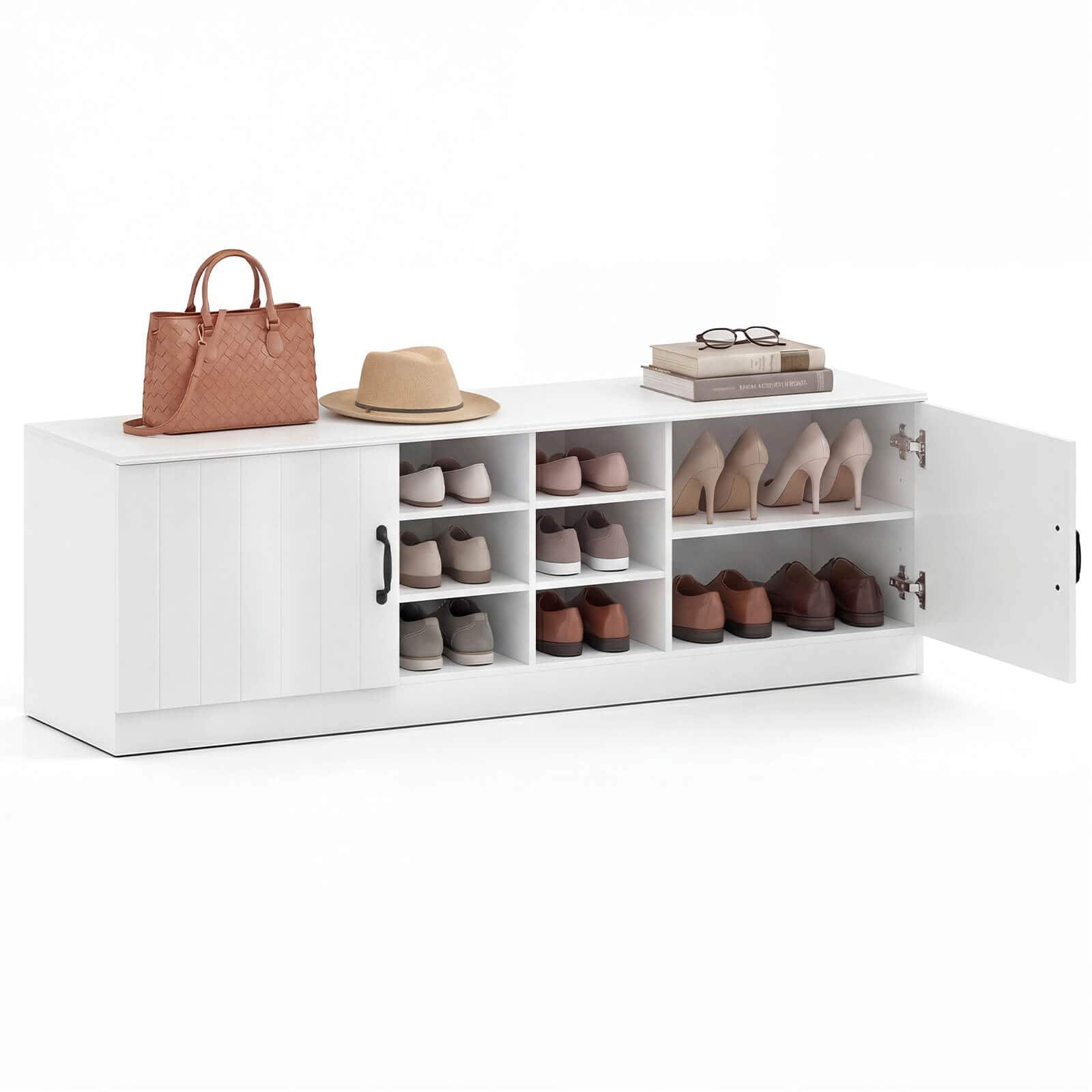 Costway - 2-Door Shoe Bench wirh Adjustable Shelves & 6 Compartments, Hidden Storage Space - White price history on PriceWatchPro