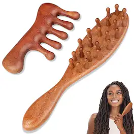 DORLUKFU - 2 Pack Loc Comb for Sisterlocks, Wooden Scalp Massager for Dreadlocks, Sandalwood Wide Tooth Hair Comb for Microlocs,