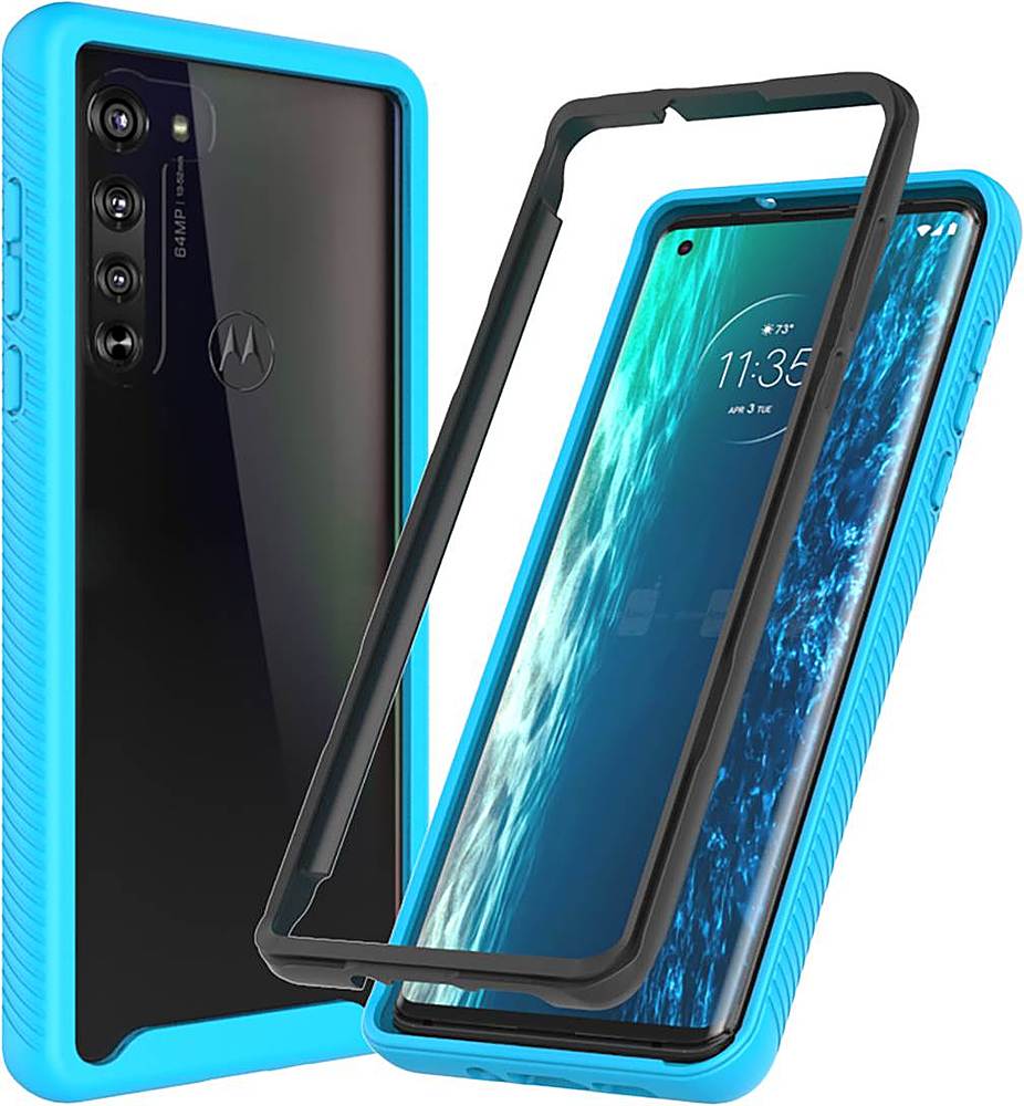 Alt View 16. SaharaCase - Grip Series Carrying Case for Motorola Moto Edge 5G - Aqua/Clear.