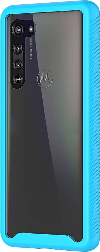 Left. SaharaCase - Grip Series Carrying Case for Motorola Moto Edge 5G - Aqua/Clear.