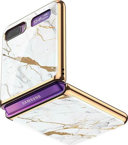 SaharaCase - Luxury Carrying Case for Samsung Galaxy Z Flip and Z Flip 5G - White/Gold