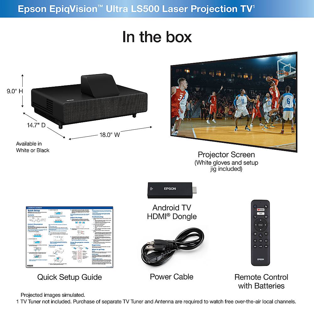 Alt View 20. Epson - 100" EpiqVision™ Ultra LS500 Short Throw Laser Projection TV (screen included) 4K PRO-UHD, HDR, 4000 lumens - Black.