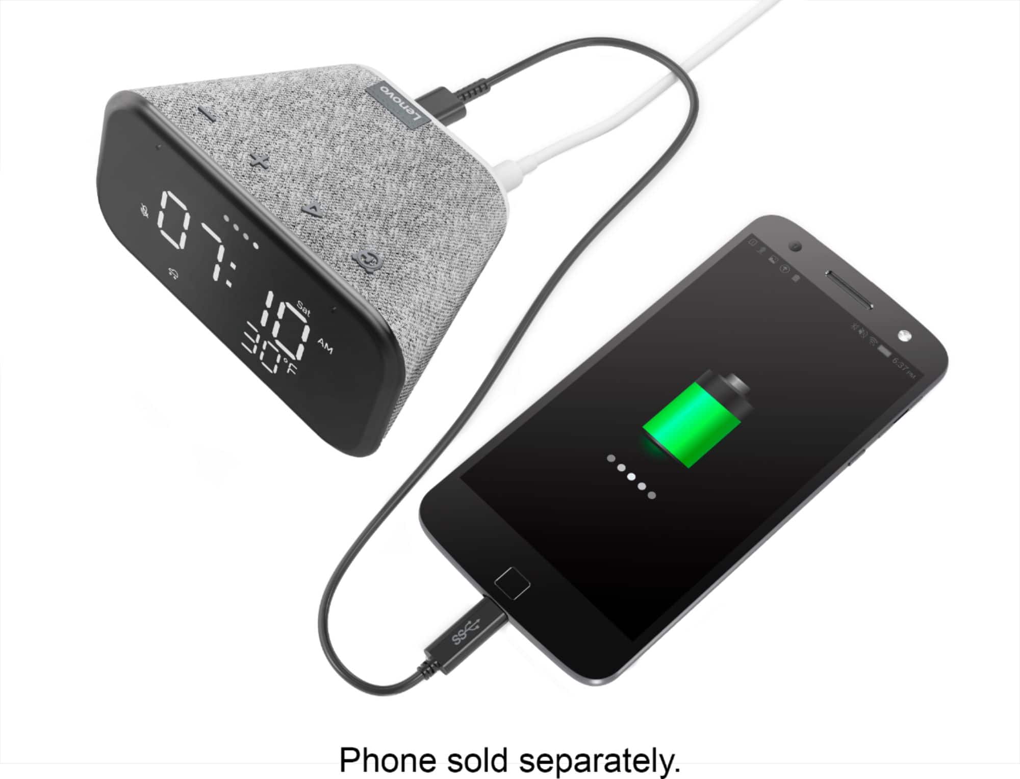 Alt View 16. Lenovo - Smart Clock Essential 4" Smart Display with Google Assistant - Soft Touch Gray.