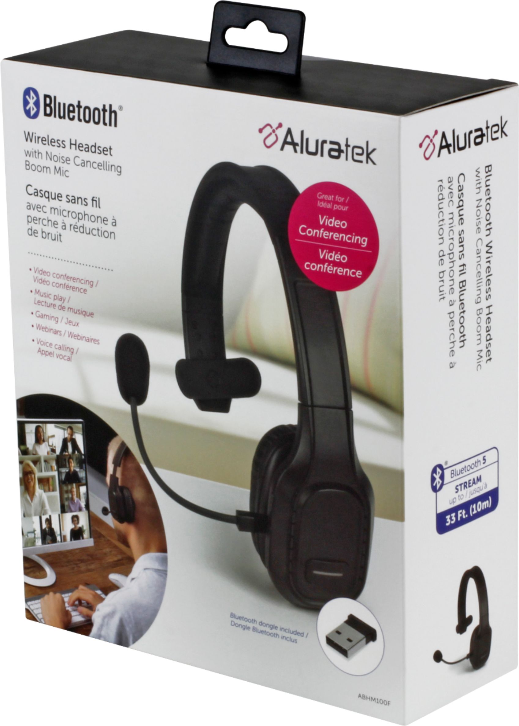 Aluratek Wireless Bluetooth Headset With Boom Mic For Video Conference And Chat Black Abhm100f Best Buy