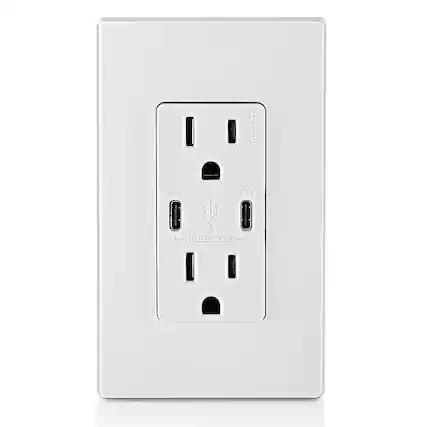 Front. Leviton - 6A/30WT USB DUAL WALL CHARGER - White.