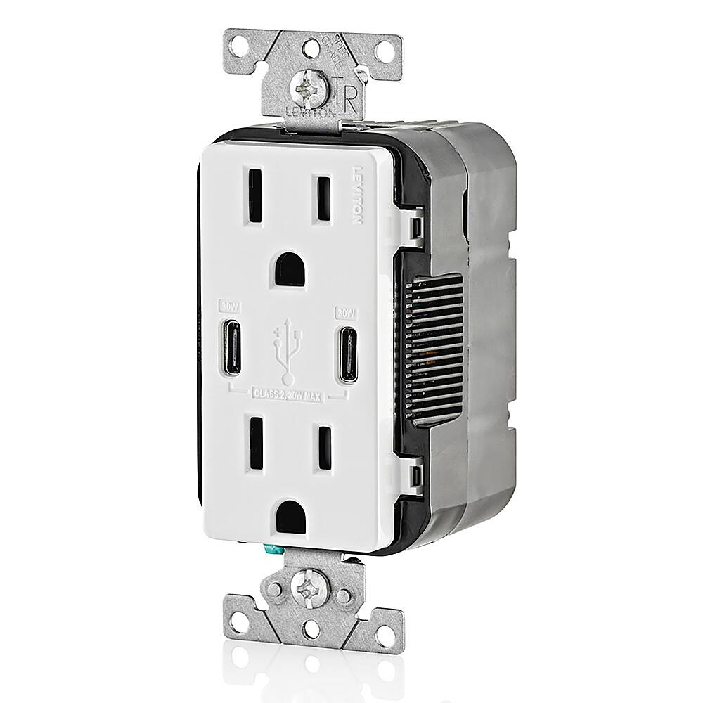 Alt View 11. Leviton - 6A/30WT USB DUAL WALL CHARGER - White.