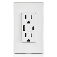Leviton - 5.1A/30WT Duplex Tamper-Resistant Outlets with USB A/C Dual Wall Chargers - White - Front_Zoom