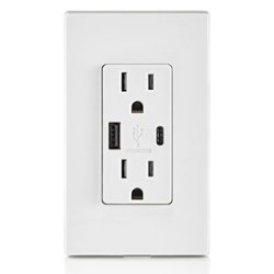 Leviton - 5.1A/30WT Duplex Tamper-Resistant Outlets with USB A/C Dual Wall Chargers - White - Front_Zoom