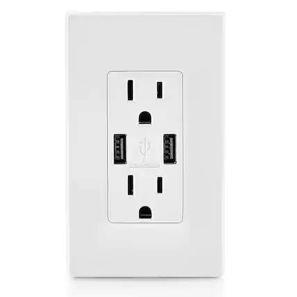 Front. Leviton - 3.6A/18WT USB DUAL WALL CHRGER - WHITE.